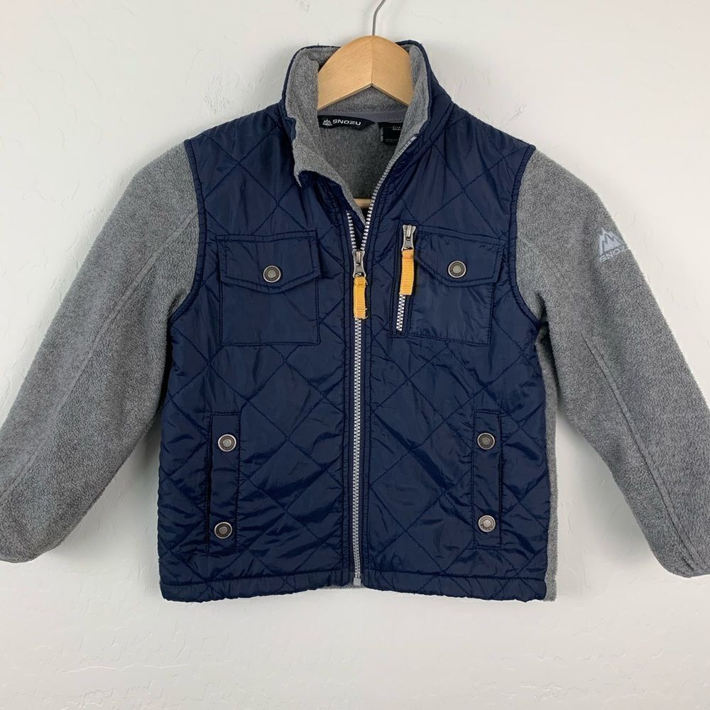 Snozu gray and navy fleece and quilted jacket